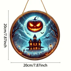 8" Pumpkin & Haunted House Acrylic Suncatcher