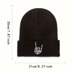 Embroidered Skull Hand Gesture Beanie