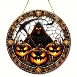 8" Reaper w/ Pumpkins Acrylic Suncatcher